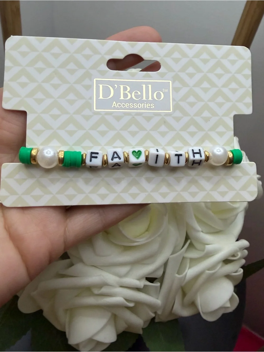 FAITH Green Beaded Stretch Bracelet